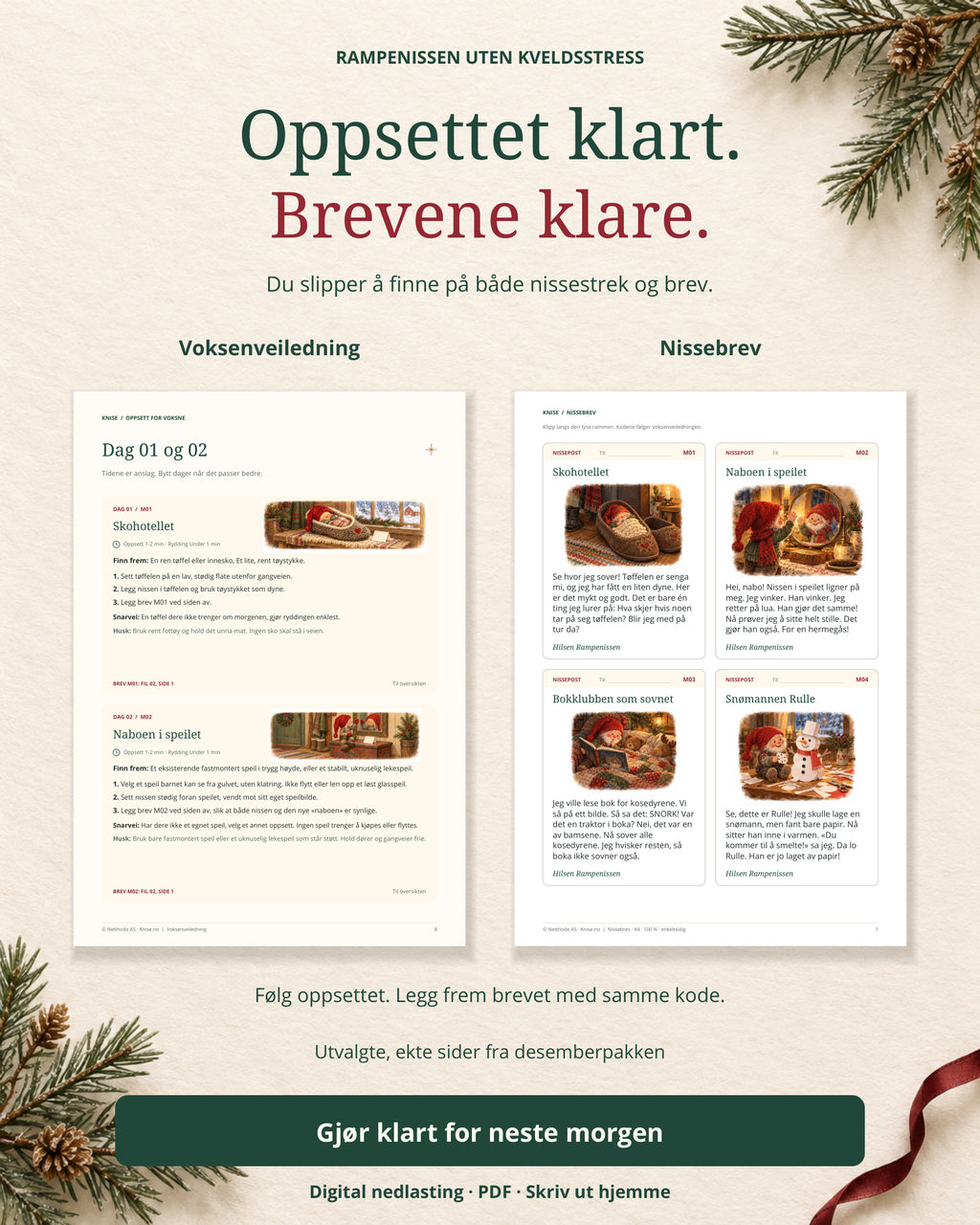 Oppsettet klart, brevene klare: ekte sider med voksenveiledning og matchende nissebrev fra Rampenissen uten kveldsstress.
