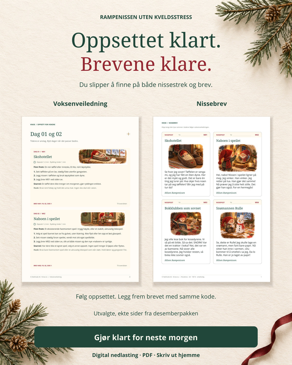 Oppsettet klart, brevene klare: ekte sider med voksenveiledning og matchende nissebrev fra Rampenissen uten kveldsstress.