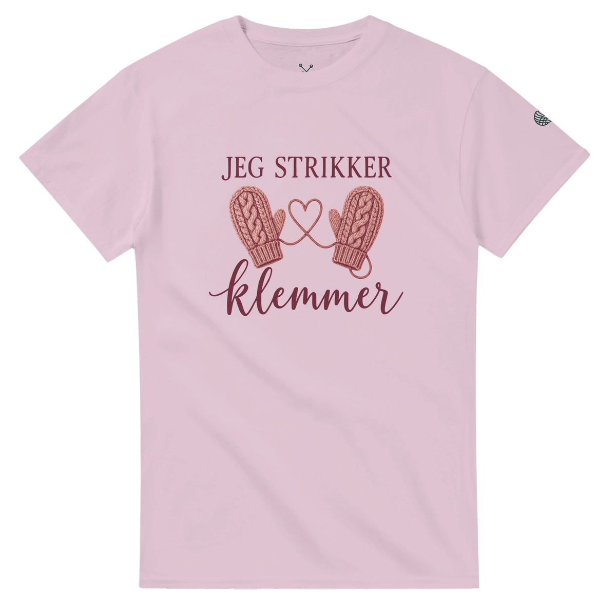 Jeg strikker klemmer – lysrosa t-skjorte, forside