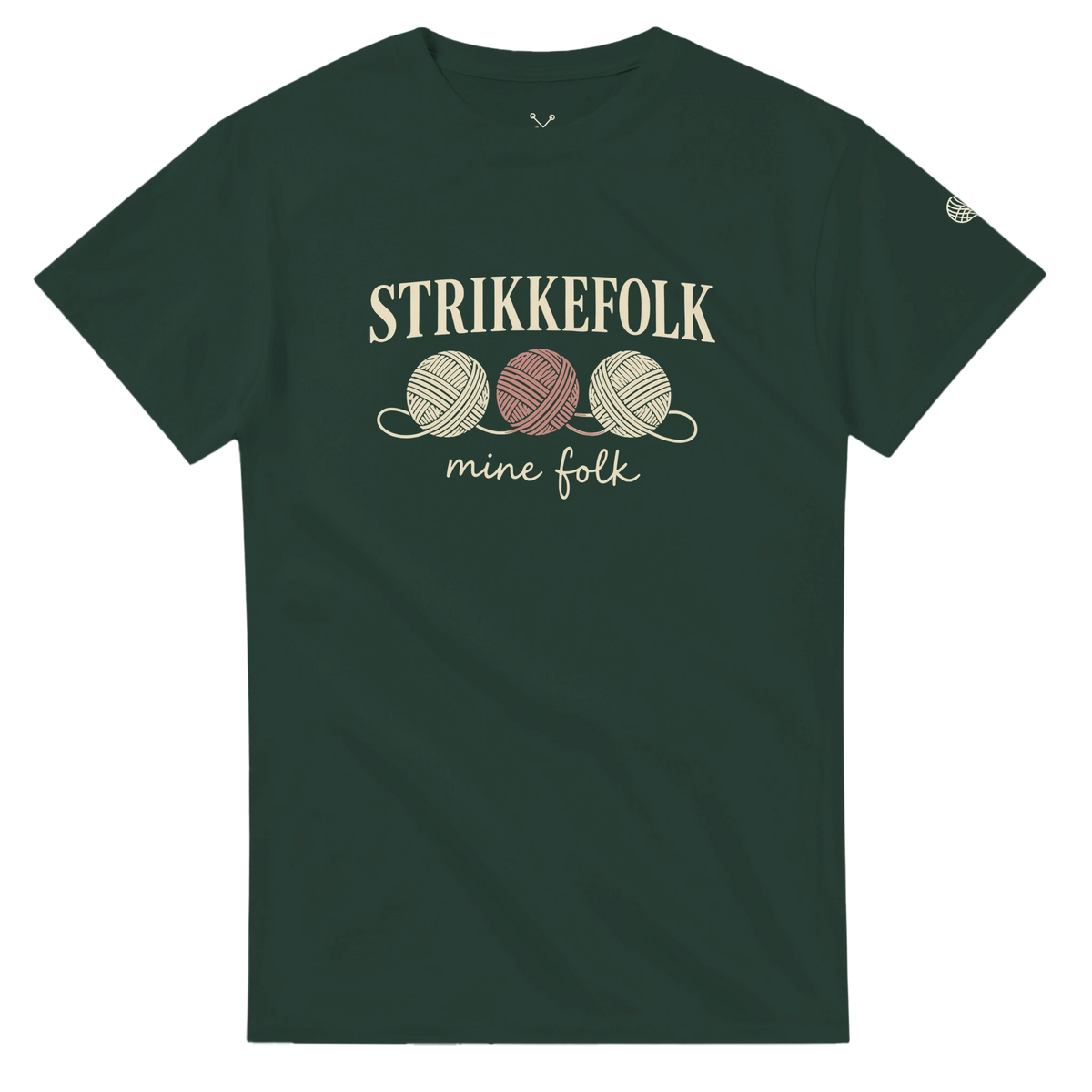 Strikkefolk, mine folk – skogsgrønn t-skjorte, forside