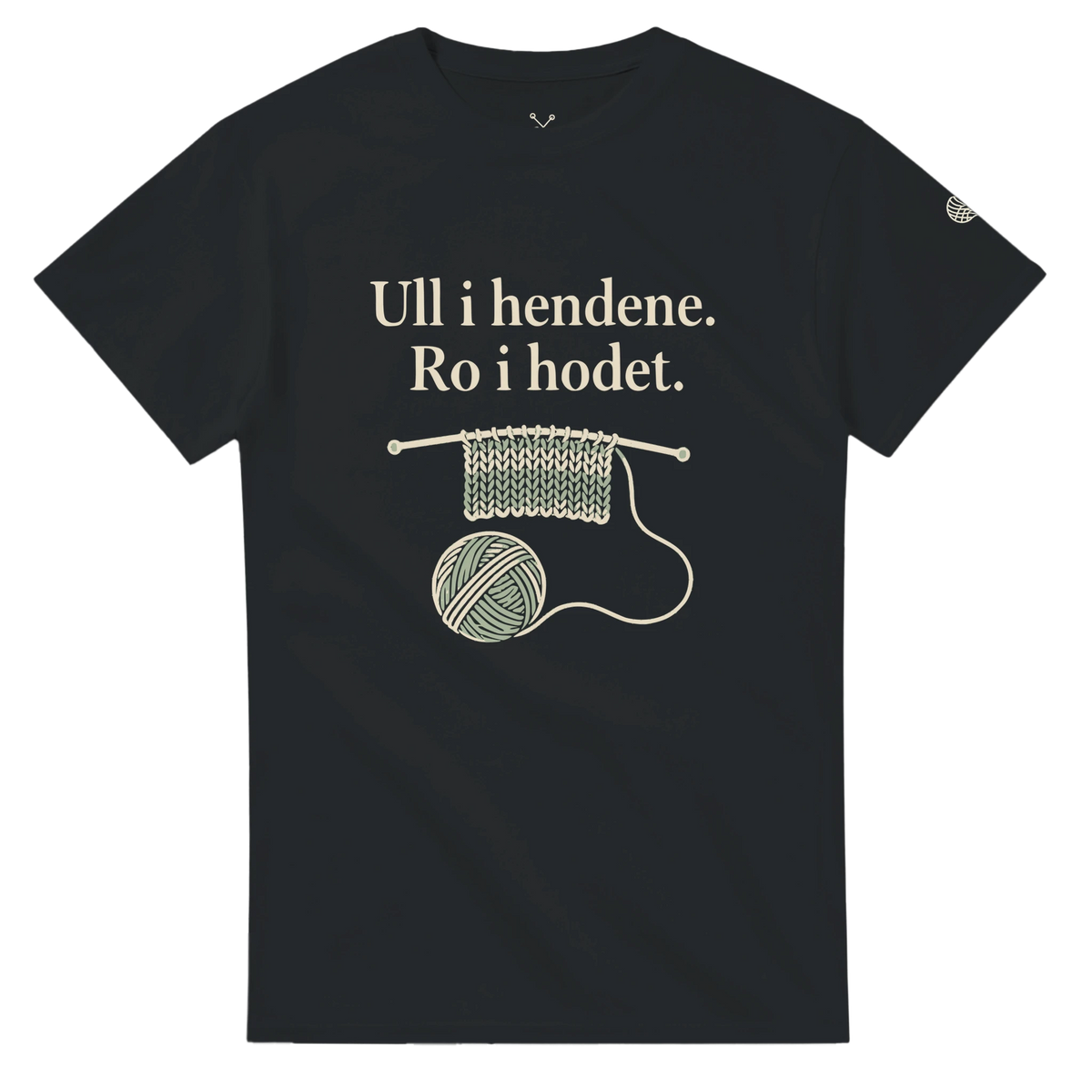 Ull i hendene. Ro i hodet. – svart t-skjorte, forside