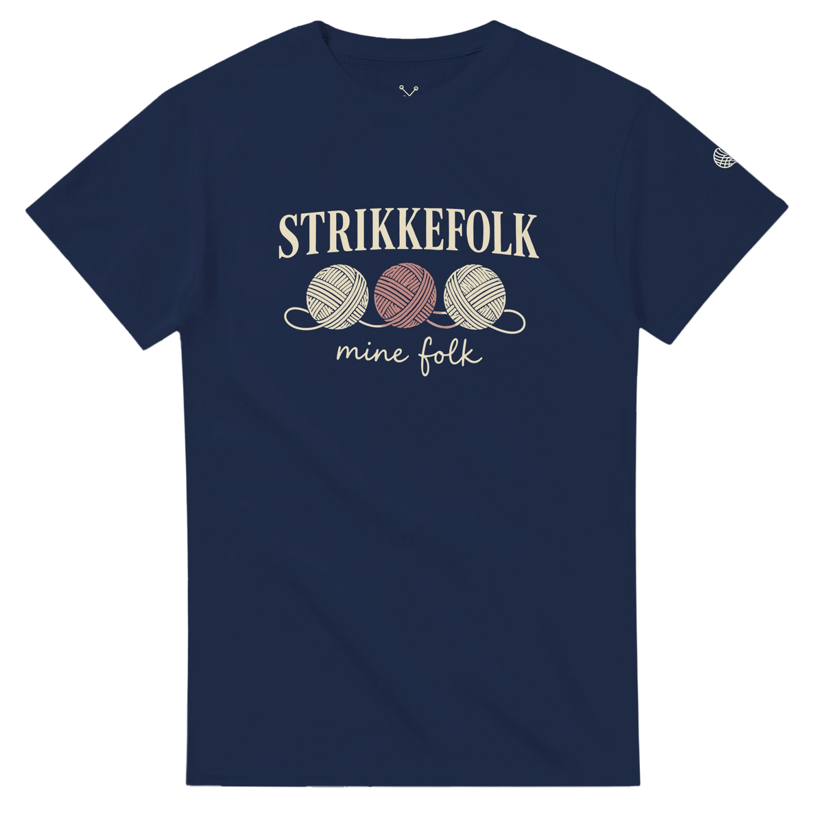 Strikkefolk, mine folk – marineblå t-skjorte, forside