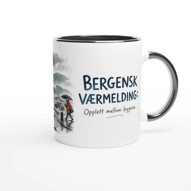 "Bergensk værmelding - Opplett mellom bygene" krus