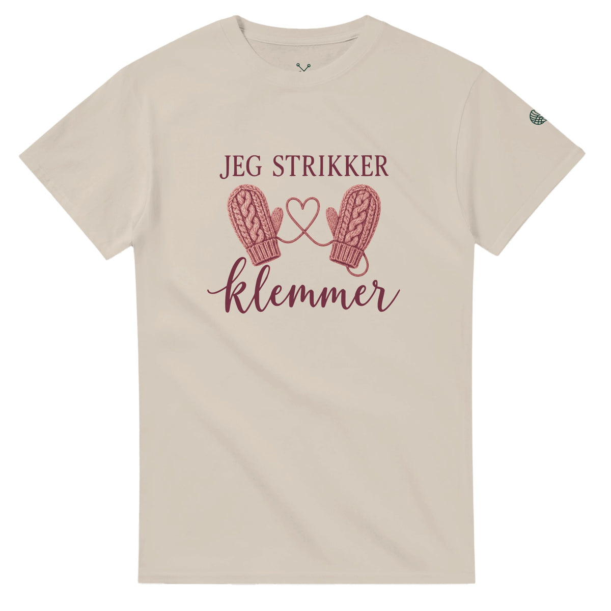 Jeg strikker klemmer – sandfarget t-skjorte, forside